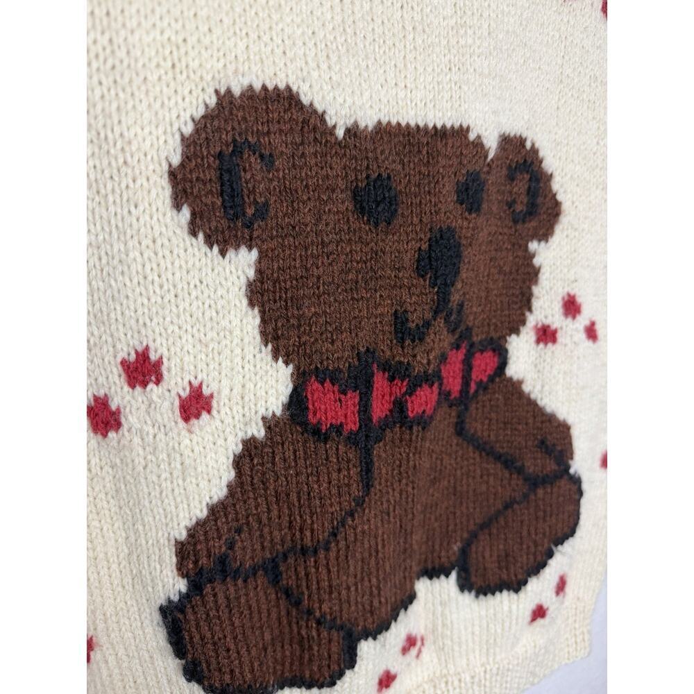 Vintage JG Hook Hand Knit Shetland Wool Sweater Vest Teddy Bear Size Small Cream - Picture 2 of 7